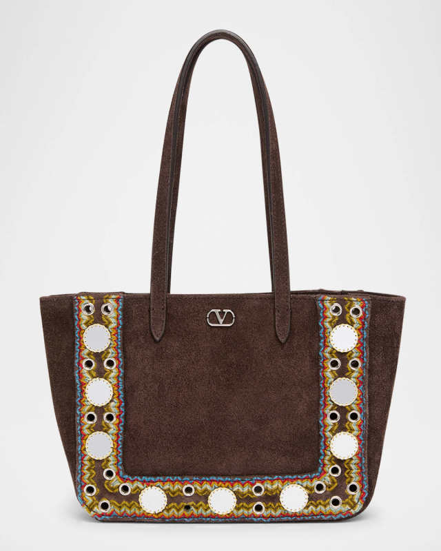 Nellcote Mirror-Embellished Suede Mini Tote Bag